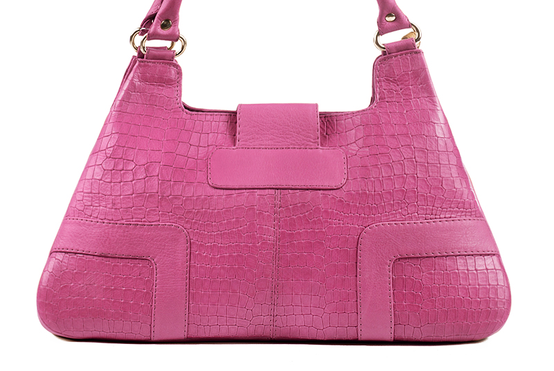 Fuschia pink women's dress handbag, matching pumps and belts. Rear view - Florence KOOIJMAN